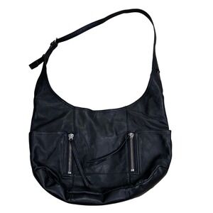 Olivia Harris Tribeca Black Leather Hobo Bag Zipper Pockets Shoulder Bag